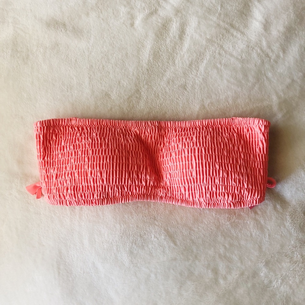 Coral neon strapless swim top